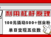 利用杠杆100元撬动500+创业粉，单日变现5位数